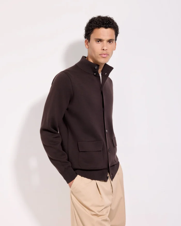 Cardigan Blouson Filippo De Laurentiis in Lana Punto Milano Marrone art. BB1MLT WM14M 280, foto 2 di 3