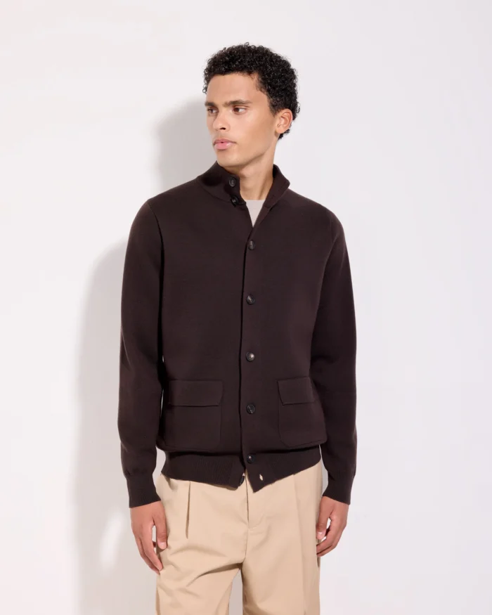 Cardigan Blouson Filippo De Laurentiis in Lana Punto Milano Marrone art. BB1MLT WM14M 280, foto 1 di 3