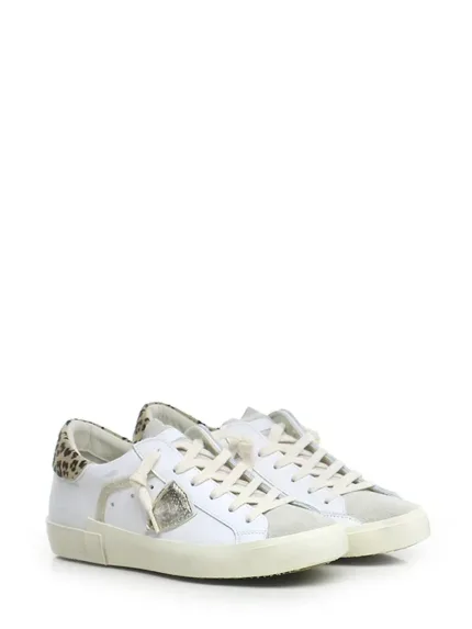 Sneakers Donna Paris Prsx Philippe Model in Pelle Bianca con Spoiler Maculato e Linguetta in Camoscio art. PRLD VL14