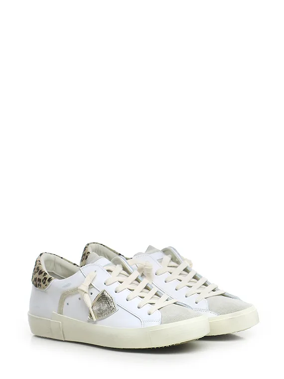 Sneakers Donna Paris Prsx Philippe Model in Pelle Bianca con Spoiler Maculato e Linguetta in Camoscio art. PRLD VL14, foto 1 di 3