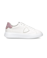 Sneakers Donna Philippe Model Temple in Pelle Bianca e Spoiler Rosa art. BTLD V017
