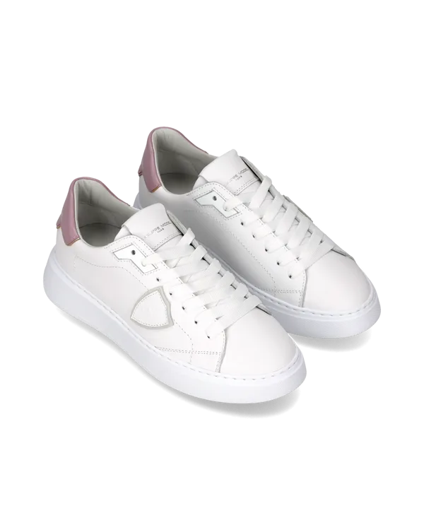 Sneakers Donna Philippe Model Temple in Pelle Bianca e Spoiler Rosa art. BTLD V017, foto 2 di 5
