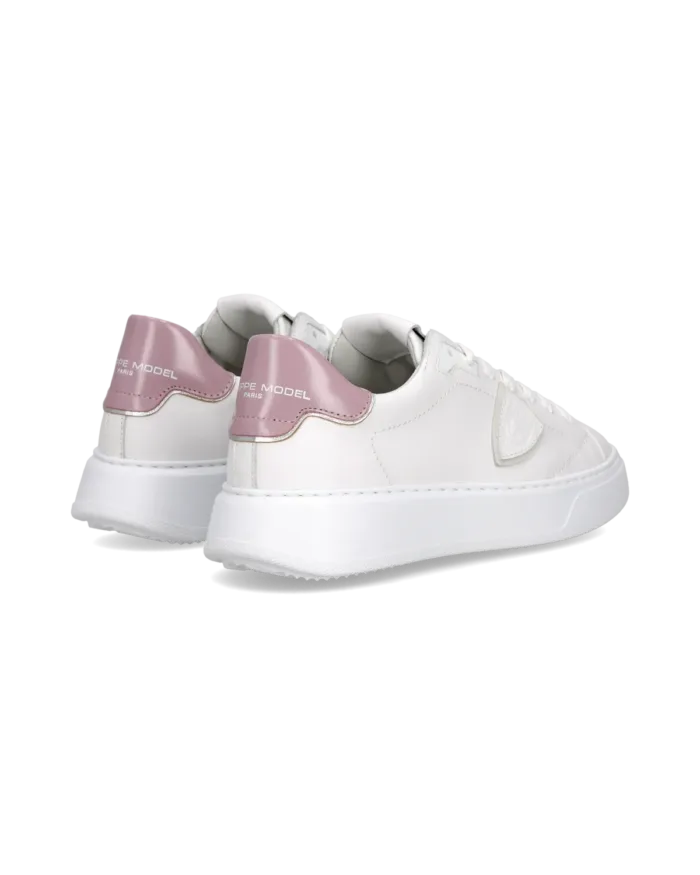 Sneakers Donna Philippe Model Temple in Pelle Bianca e Spoiler Rosa art. BTLD V017, foto 4 di 5