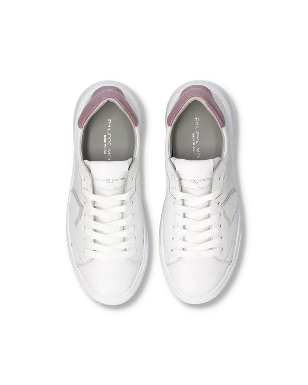 Sneakers Donna Philippe Model Temple in Pelle Bianca e Spoiler Rosa art. BTLD V017, foto 3 di 5