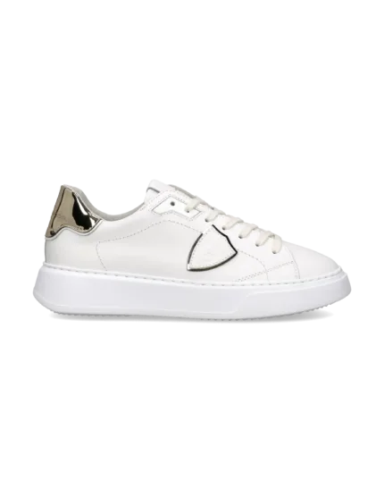 Sneakers Donna Philippe Model Temple in Pelle Bianca e Spoiler Oro art. BTLD VM04