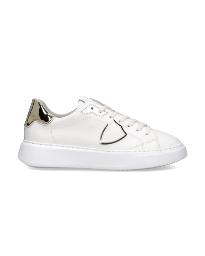 Sneakers Donna Philippe Model Temple in Pelle Bianca e Spoiler Oro art. BTLD VM04, foto 1 di 5