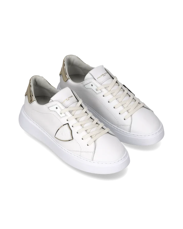 Sneakers Donna Philippe Model Temple in Pelle Bianca e Spoiler Oro art. BTLD VM04, foto 2 di 5