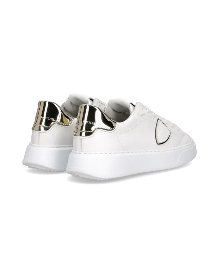 Sneakers Donna Philippe Model Temple in Pelle Bianca e Spoiler Oro art. BTLD VM04, foto 4 di 5