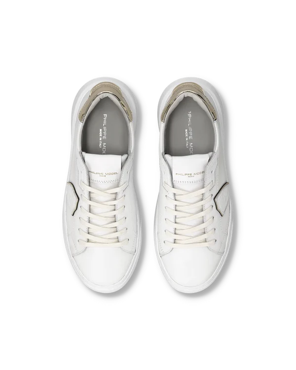 Sneakers Donna Philippe Model Temple in Pelle Bianca e Spoiler Oro art. BTLD VM04, foto 3 di 5