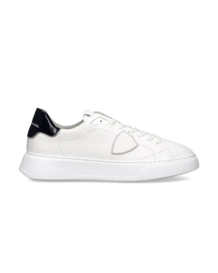 Sneakers Uomo Philippe Model Temple in Pelle Bianca e Spoiler Blu Lucido art. BTLU V018