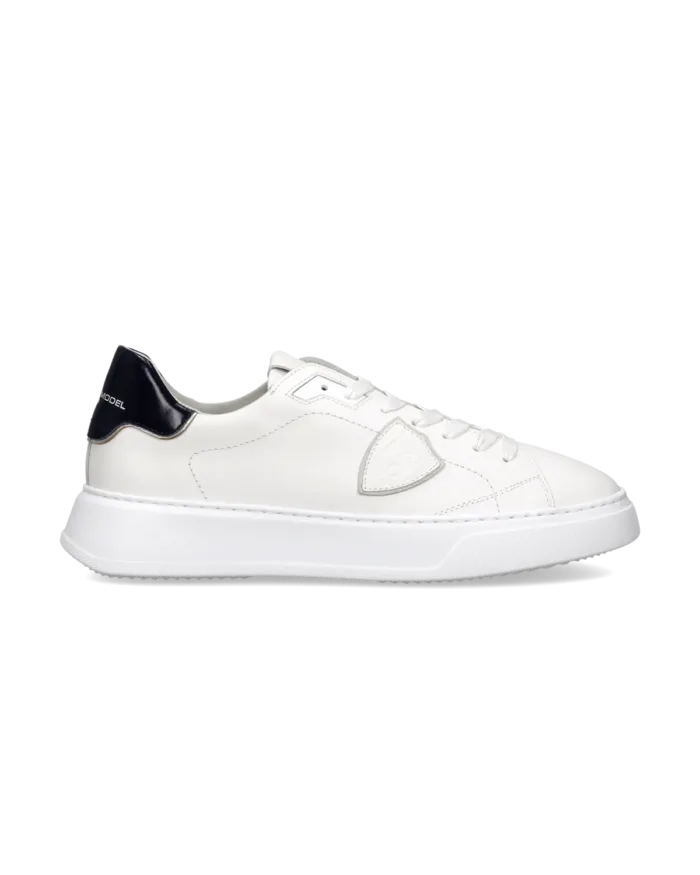 Sneakers Uomo Philippe Model Temple in Pelle Bianca e Spoiler Blu Lucido art. BTLU V018, foto 1 di 4