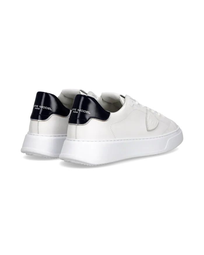 Sneakers Uomo Philippe Model Temple in Pelle Bianca e Spoiler Blu Lucido art. BTLU V018, foto 3 di 4