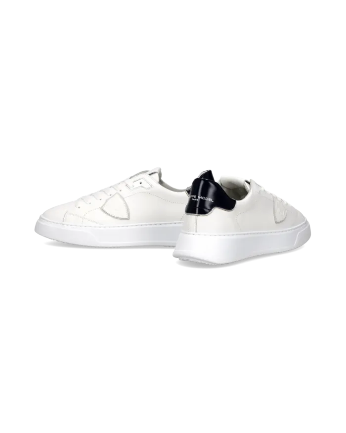 Sneakers Uomo Philippe Model Temple in Pelle Bianca e Spoiler Blu Lucido art. BTLU V018, foto 4 di 4