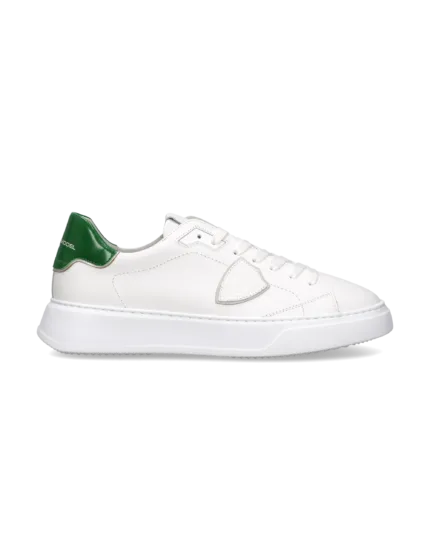 Sneakers Uomo Philippe Model Temple in Pelle Bianca e Spoiler Verde art. BTLU V019