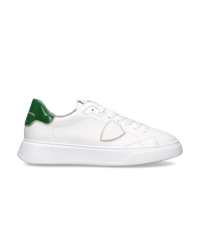 Sneakers Uomo Philippe Model Temple in Pelle Bianca e Spoiler Verde art. BTLU V019, foto 1 di 5