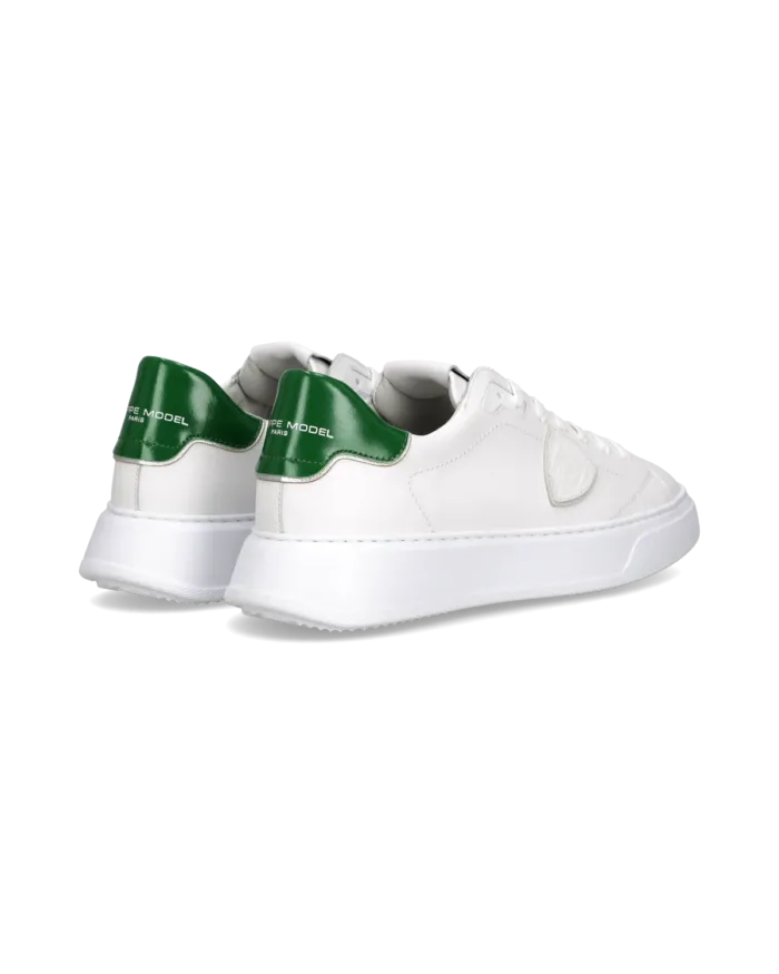 Sneakers Uomo Philippe Model Temple in Pelle Bianca e Spoiler Verde art. BTLU V019, foto 4 di 5