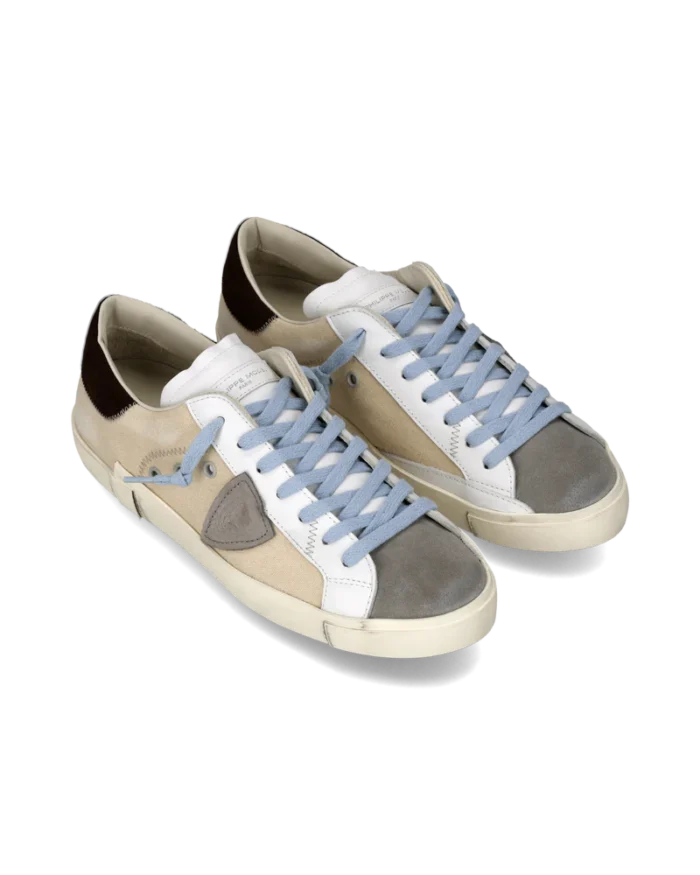 Sneakers Uomo Philippe Model  Paris Prsx in Tela Beige,Spoiler Marrone e Linguetta in Camoscio art. PRLU DX02, foto 2 di 6