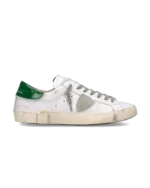Sneakers Uomo Philippe Model Paris Prsx in Pelle Bianca e Spoiler Verde Lucido art. PRLU V031