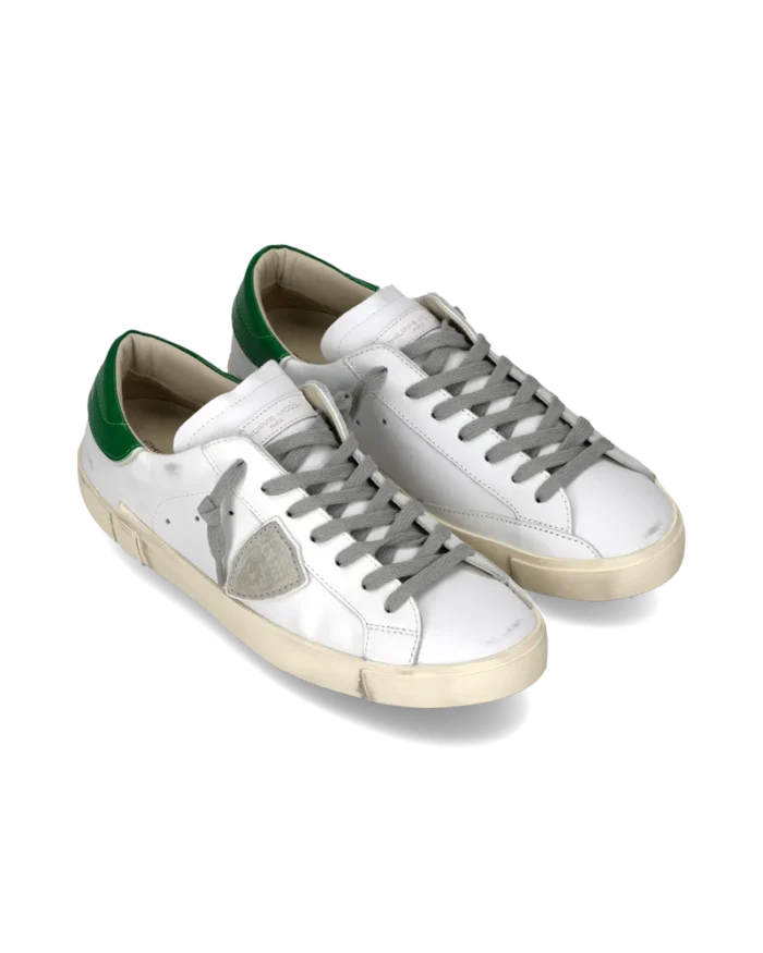 Sneakers Uomo Philippe Model Paris Prsx in Pelle Bianca e Spoiler Verde Lucido art. PRLU V031, foto 2 di 6