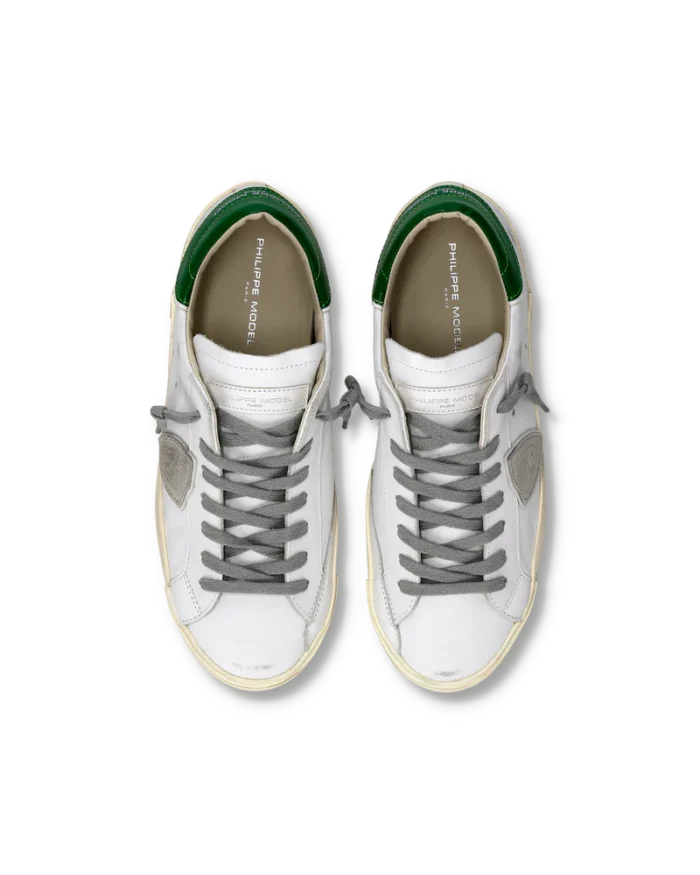 Sneakers Uomo Philippe Model Paris Prsx in Pelle Bianca e Spoiler Verde Lucido art. PRLU V031, foto 3 di 6
