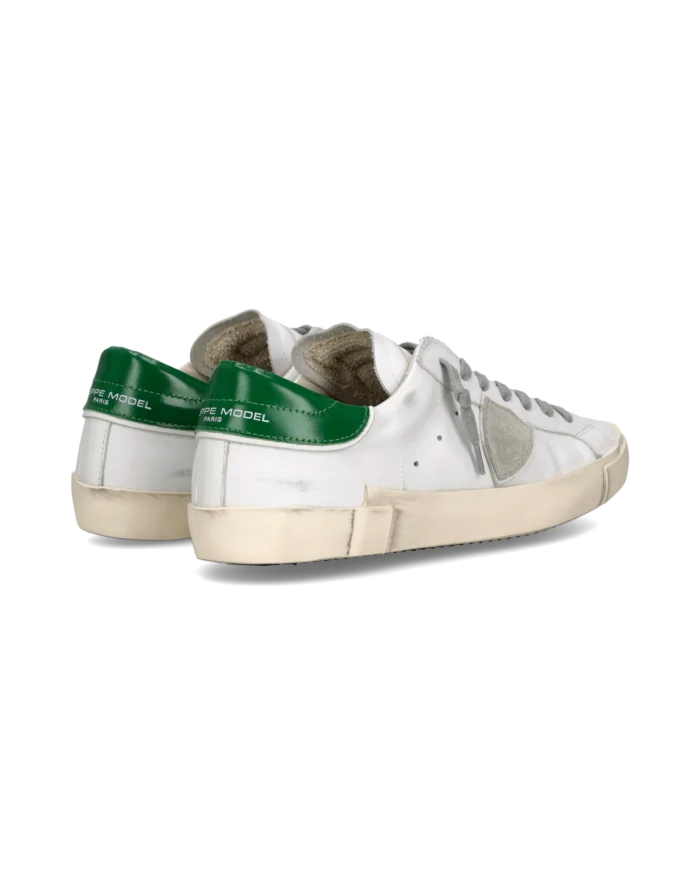 Sneakers Uomo Philippe Model Paris Prsx in Pelle Bianca e Spoiler Verde Lucido art. PRLU V031, foto 4 di 6