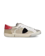 Sneakers Uomo Philippe Model  Paris Prsx in Pelle Beige e Spoiler Rosso art. PRLU VPP2