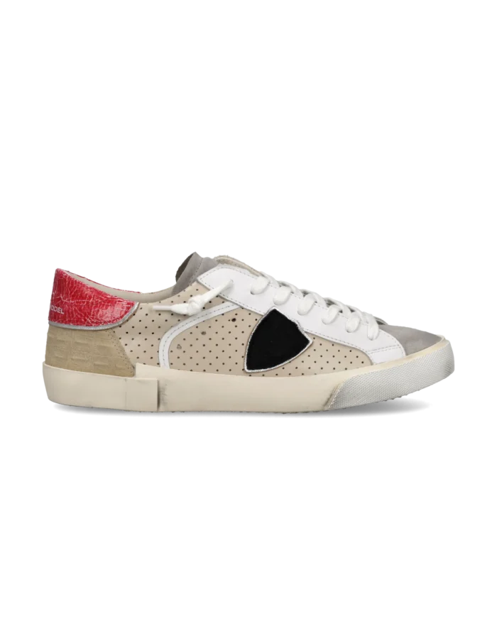 Sneakers Uomo Philippe Model  Paris Prsx in Pelle Beige e Spoiler Rosso art. PRLU VPP2, foto 1 di 6