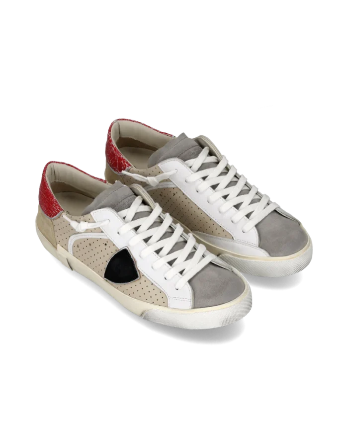 Sneakers Uomo Philippe Model  Paris Prsx in Pelle Beige e Spoiler Rosso art. PRLU VPP2, foto 2 di 6