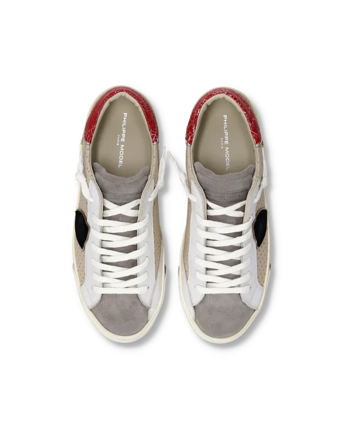 Sneakers Uomo Philippe Model  Paris Prsx in Pelle Beige e Spoiler Rosso art. PRLU VPP2, foto 3 di 6