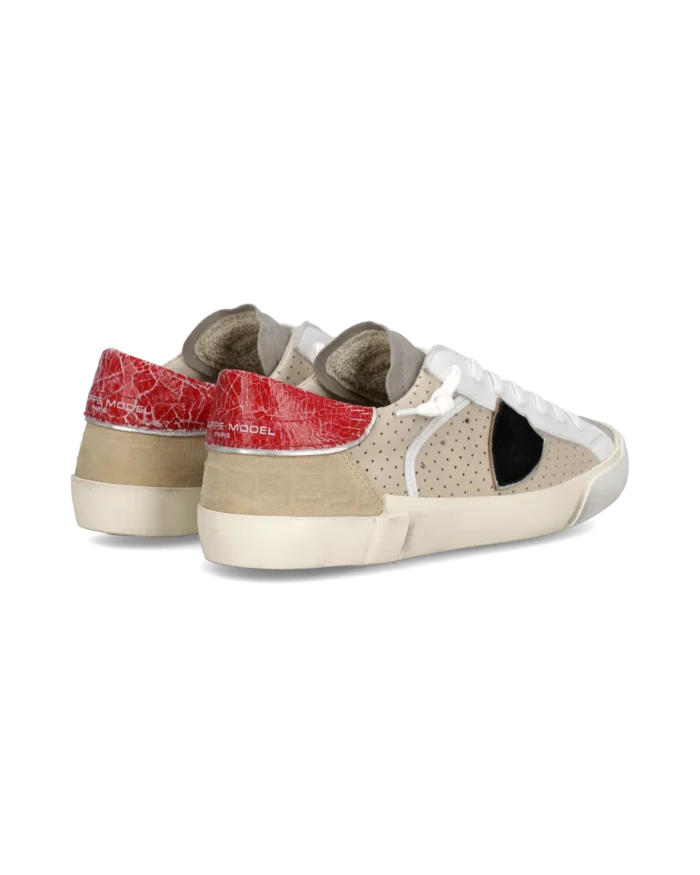 Sneakers Uomo Philippe Model  Paris Prsx in Pelle Beige e Spoiler Rosso art. PRLU VPP2, foto 4 di 6
