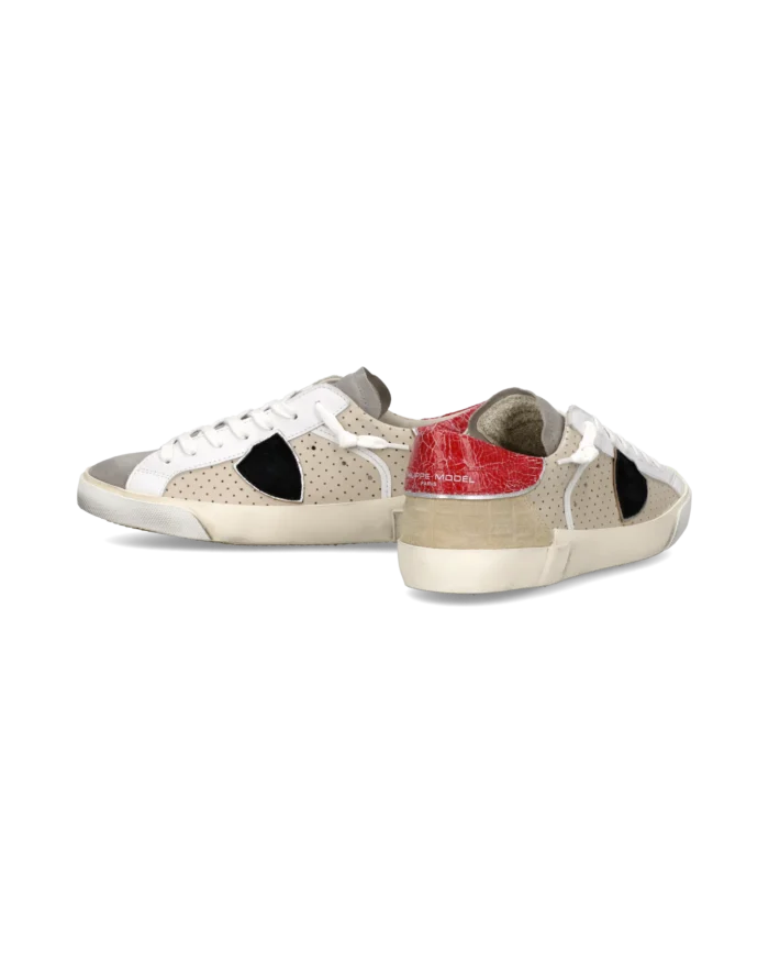Sneakers Uomo Philippe Model  Paris Prsx in Pelle Beige e Spoiler Rosso art. PRLU VPP2, foto 6 di 6