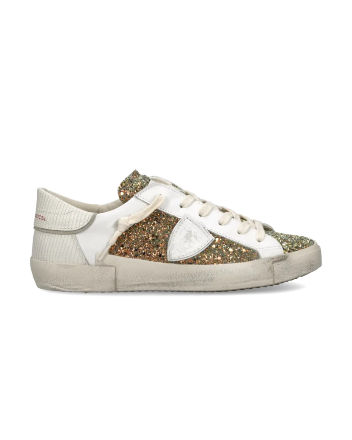 Sneakers Donna Paris Prsx Philippe Model in Pelle Bianca e Dettagli Glitter art. PRLD GA05, foto 1 di 6