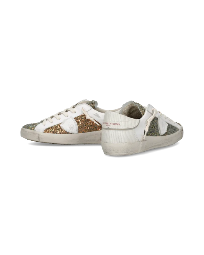 Sneakers Donna Paris Prsx Philippe Model in Pelle Bianca e Dettagli Glitter art. PRLD GA05, foto 6 di 6