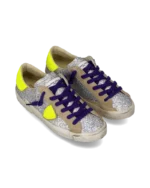 Sneakers Donna Paris Prsx Philippe Model con Strass Argento e Spoiler Fluo, Laccio Viola art. PRLD GG07 - immagine 2