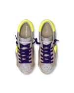 Sneakers Donna Paris Prsx Philippe Model con Strass Argento e Spoiler Fluo, Laccio Viola art. PRLD GG07 - immagine 3