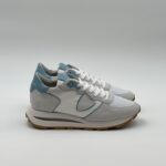 Sneakers Uomo Philippe Model Tropez Haute Camoscio Avorio e Dettagli Celesti art. TKLU W037