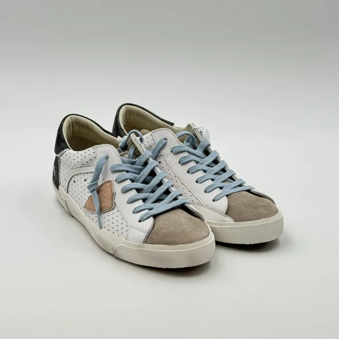 Sneakers Uomo Paris Prsx Philippe Model in Pelle Traforata Bianca con Back Nero e Linguetta in Camoscio art. PRLU VPP1, foto 4 di 5