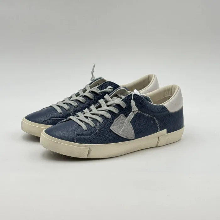 Sneakers Uomo Paris Prsx Philippe Model in Pelle Martellata Blu con Back Avorio art. PRLU VZ04, foto 4 di 5
