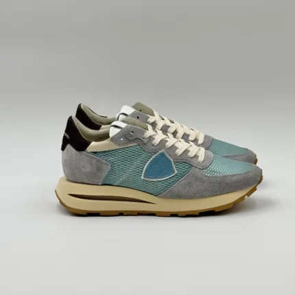 Sneakers Uomo Philippe Model Tropez Haute In Camoscio Grigio e Tela Azzurra art. TKLU WT02