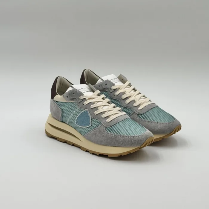 Sneakers Uomo Philippe Model Tropez Haute In Camoscio Grigio e Tela Azzurra art. TKLU WT02, foto 2 di 4