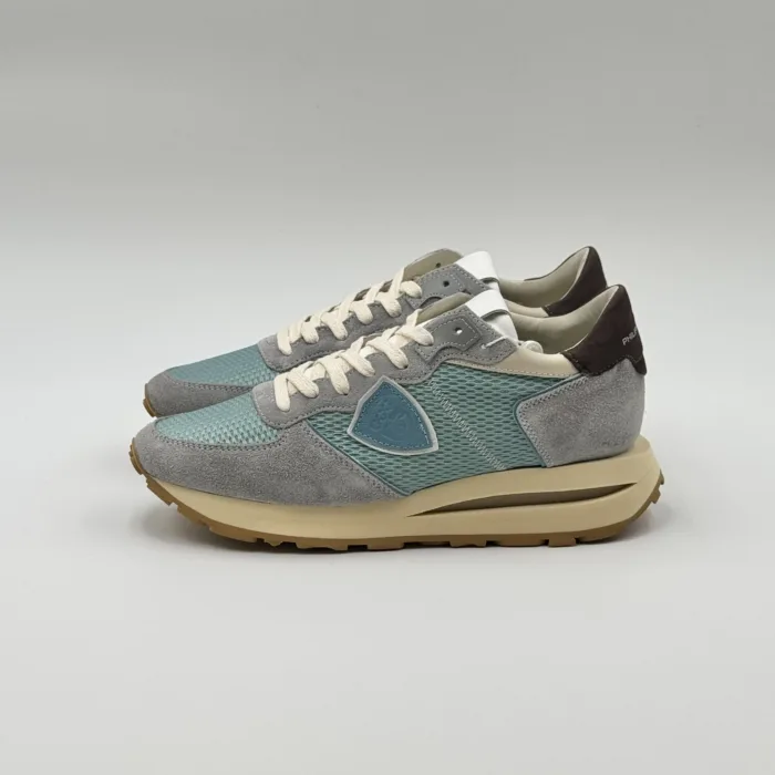 Sneakers Uomo Philippe Model Tropez Haute In Camoscio Grigio e Tela Azzurra art. TKLU WT02, foto 3 di 4
