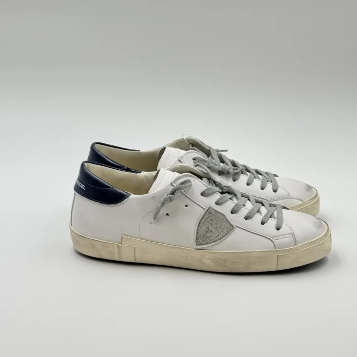 Sneakers Uomo Philippe Model Paris Prsx in Pelle Bianca e Spoiler Blu Lucido art. PRLU V032, foto 1 di 5