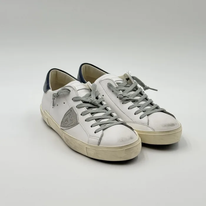 Sneakers Uomo Philippe Model Paris Prsx in Pelle Bianca e Spoiler Blu Lucido art. PRLU V032, foto 4 di 5