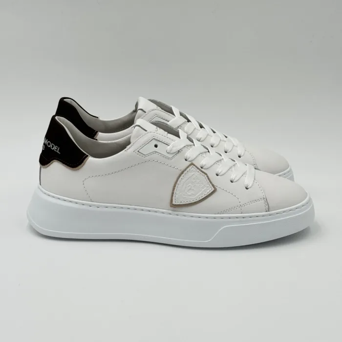 Sneakers Uomo Philippe Model Temple in Pelle Bianca,Spoiler Nabuck Marrone art. BTLU VU01, foto 1 di 5