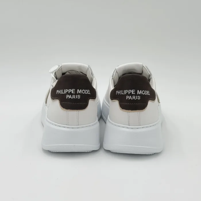 Sneakers Uomo Philippe Model Temple in Pelle Bianca,Spoiler Nabuck Marrone art. BTLU VU01, foto 5 di 5