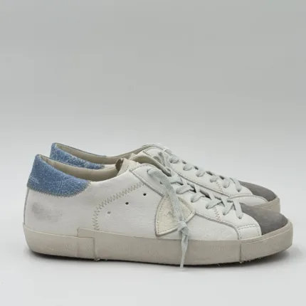 Sneakers Uomo Philippe Model  Paris Prsx in Pelle Avorio,Spoiler Azzurro e Linguetta in Camoscio art. PRLU WX52