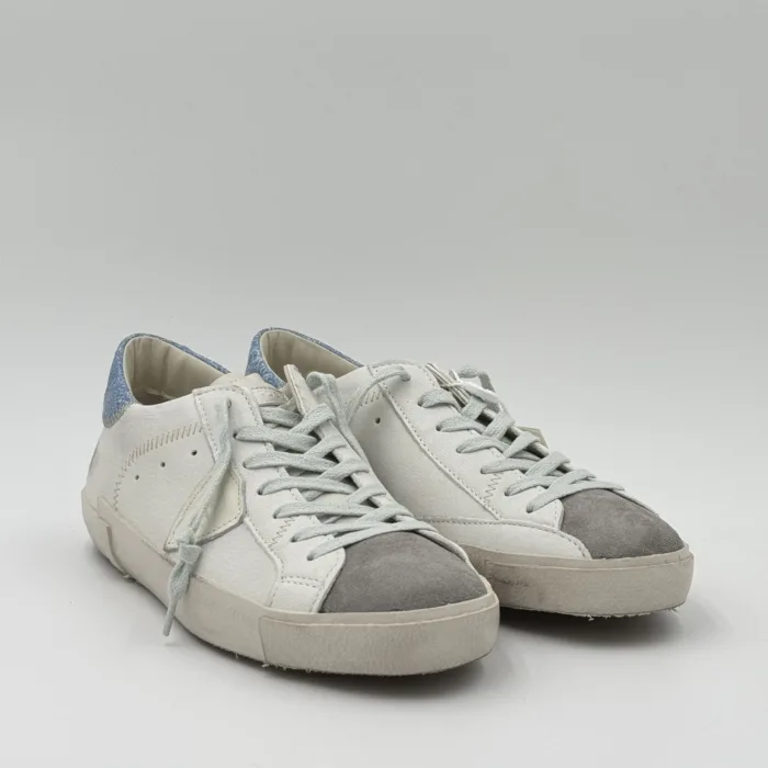 Sneakers Uomo Philippe Model  Paris Prsx in Pelle Avorio,Spoiler Azzurro e Linguetta in Camoscio art. PRLU WX52, foto 2 di 5