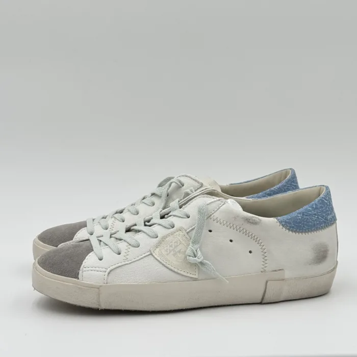 Sneakers Uomo Philippe Model  Paris Prsx in Pelle Avorio,Spoiler Azzurro e Linguetta in Camoscio art. PRLU WX52, foto 4 di 5