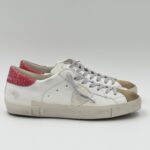 Sneakers Uomo Philippe Model  Paris Prsx in Pelle Avorio,Spoiler Rosso e Linguetta in Camoscio art. PRLU WX51