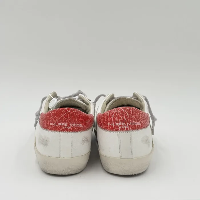 Sneakers Uomo Philippe Model  Paris Prsx in Pelle Avorio,Spoiler Rosso e Linguetta in Camoscio art. PRLU WX51, foto 4 di 4
